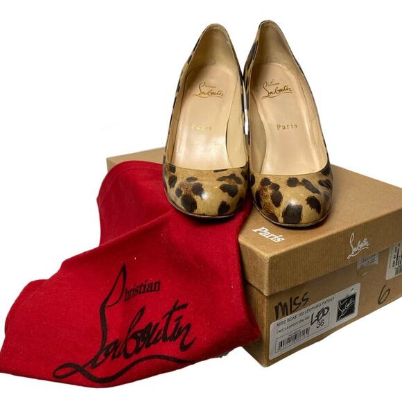 Christian Louboutin Leopard Print Patent Leather Wedges - with box and bag - Picture 1 of 8